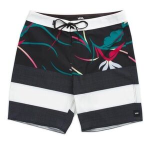 Vans Men's Era Board Shorts Size 38 Tropical Floral Black White Stripes